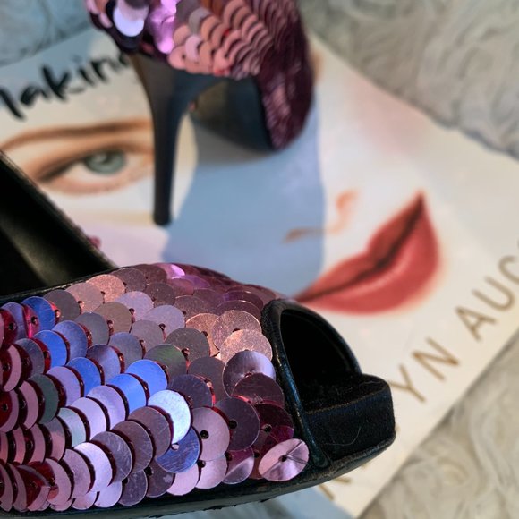 D&G Dolce & Gabbana - Pink Sequin Peep Toe Heel - Picture 10 of 14